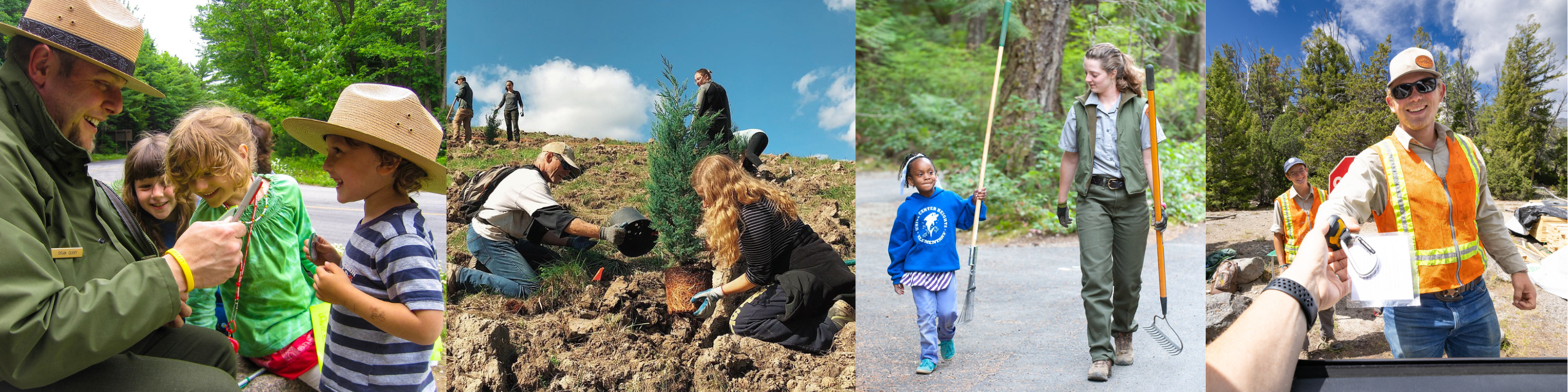 collage of people helping each other while outdoors
